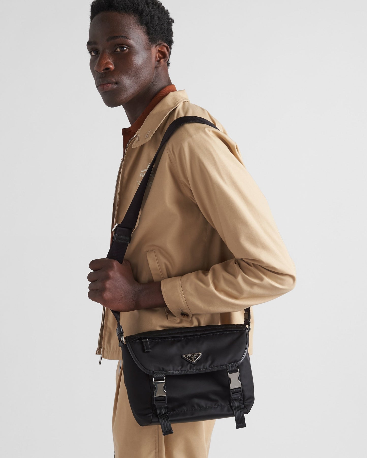 Sac porté épaule en Re-Nylon et cuir Saffiano